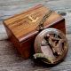 Vintage Style Brass Compass with Wooden Display Box
